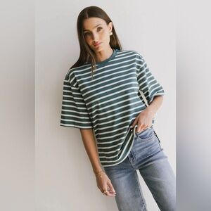 Bohme Freddie Boxy Oversized Boxy Striped Tee in Teal Medium